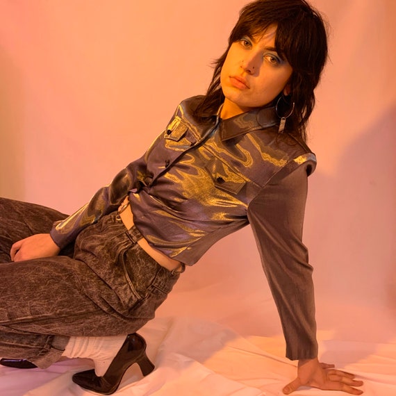 Shiny liquid shirt jacket
