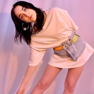 Upcycled sheer panel pearl wrap belt