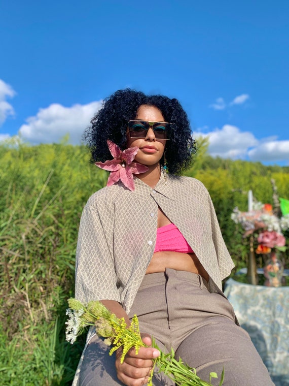 Silk argyle print button down - image 2