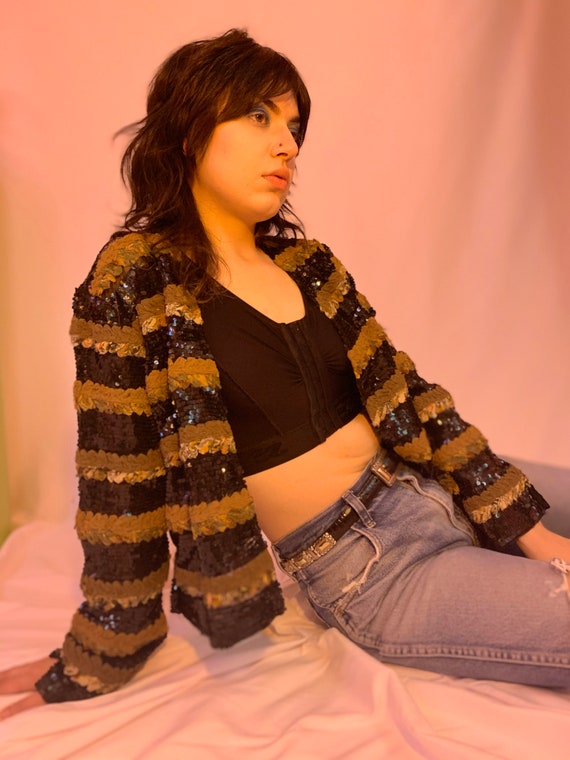 Sequin + appliqué sheer jacket - image 3
