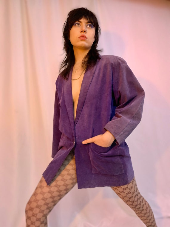 Purple suede long leather jacket