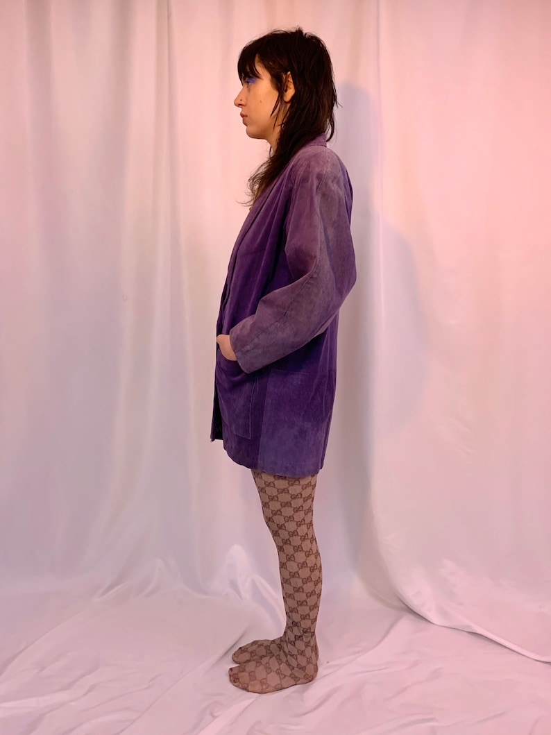 Purple suede long leather jacket image 3