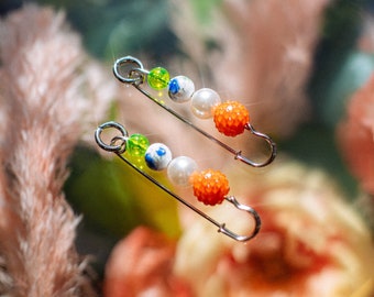 Bright beaded safety pin earring