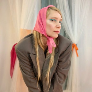 Upcycled pink sheer small scarf