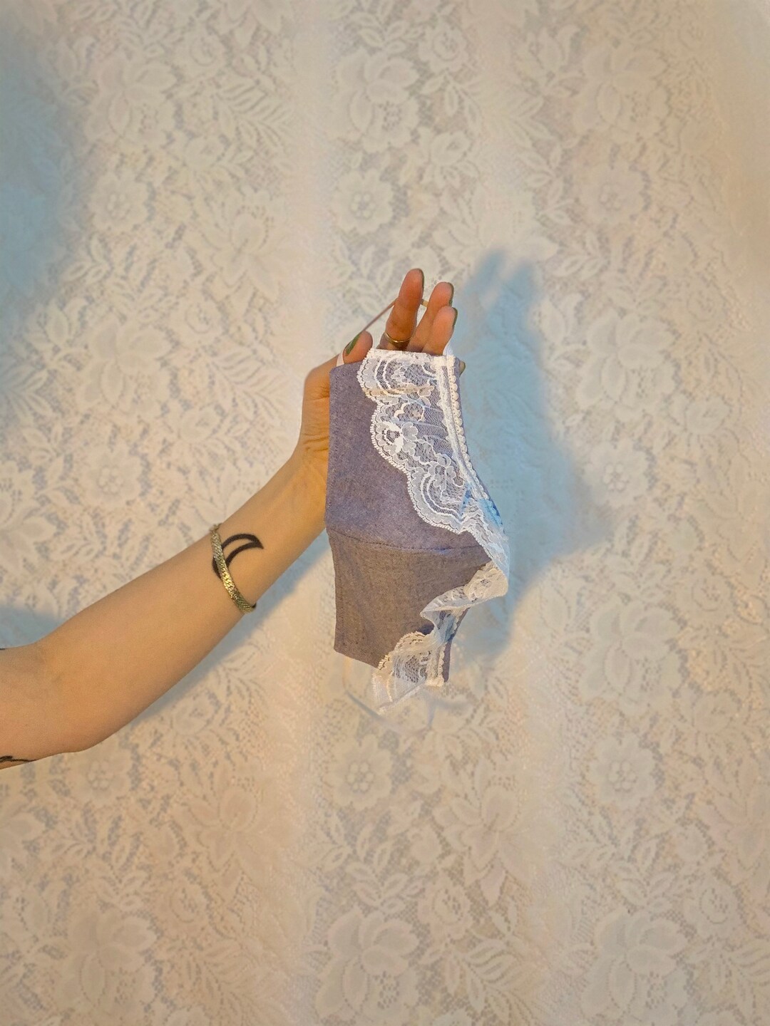 Handmade Chambray Ruffle Lace Mask - Etsy