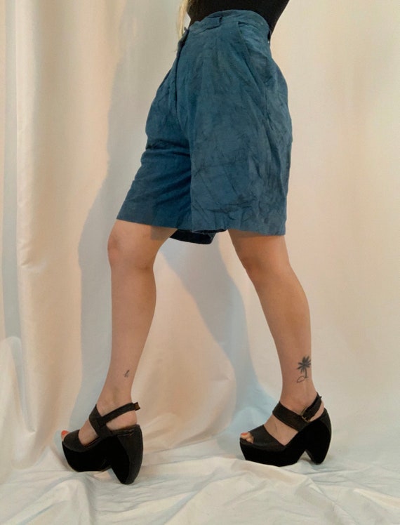 Charcoal blue suede hi rise shorts - image 5