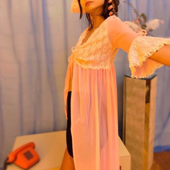 Bubblegum sheer bell sleeve bed jacket