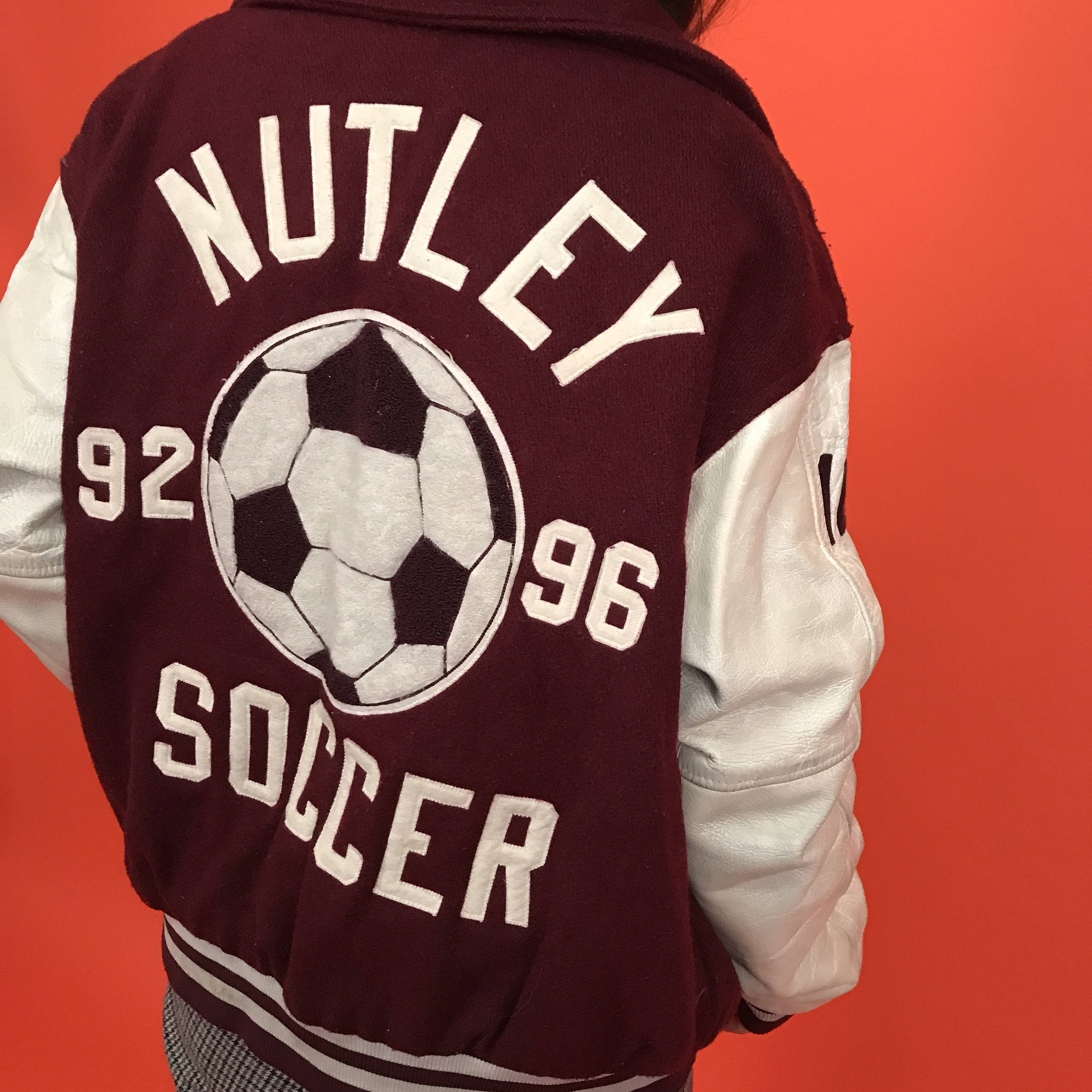 Leather & wool varsity soccer jacket M/L Etsy