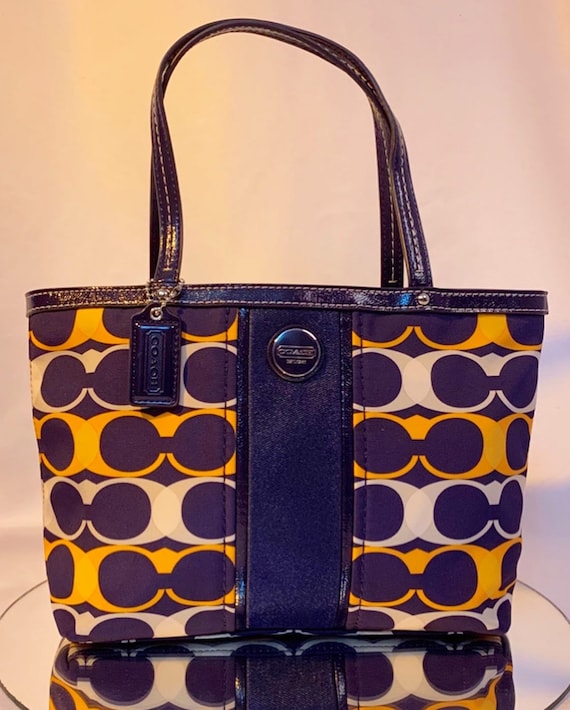 Patent + canvas mod mini Coach tote