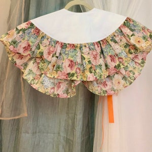 Floral Ruffle Detachable Collar: Recycled Vintage Fabric, Silver Chain ...