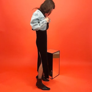 Cropped open denim & sequin jacket M