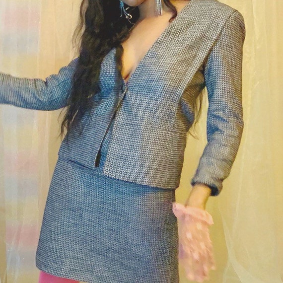 80's houndstooth skirt suit