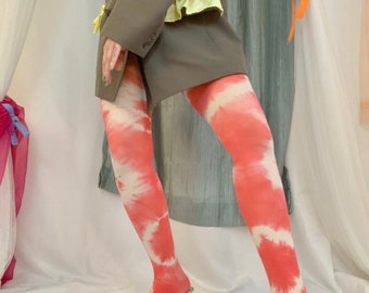 Tie Dye Tights, Sustainable Tights, Hand Dyed Tights, Colorful tights, Plus Size Tights, Size Inclusive Tights, Pink Tie Dye Tights