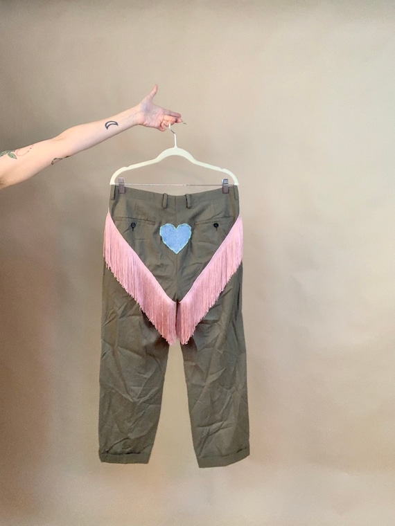 Fringe Western Suit, Heart Patch Suit, Boho Fringe Pant Suit