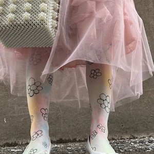 Hand-Dyed Recycled Tights: Hand-Drawn Daisy Flower Design