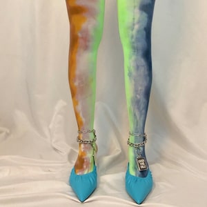 Hand Dyed Drip Dye Tights: Sustainable Rainbow Watercolor Tights