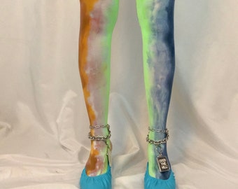 Drip Dye Tights, Sustainable Tights, Hand Dyed Tights, Plus Size Tights, Size Inclusive Tights, Rainbow Tights, Watercolor Tights