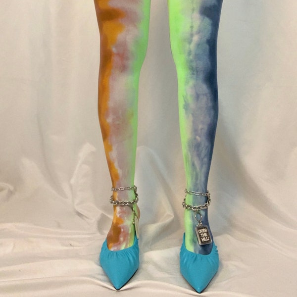 Drip Dye Tights, Sustainable Tights, Hand Dyed Tights, Plus Size Tights, Size Inclusive Tights, Rainbow Tights, Watercolor Tights