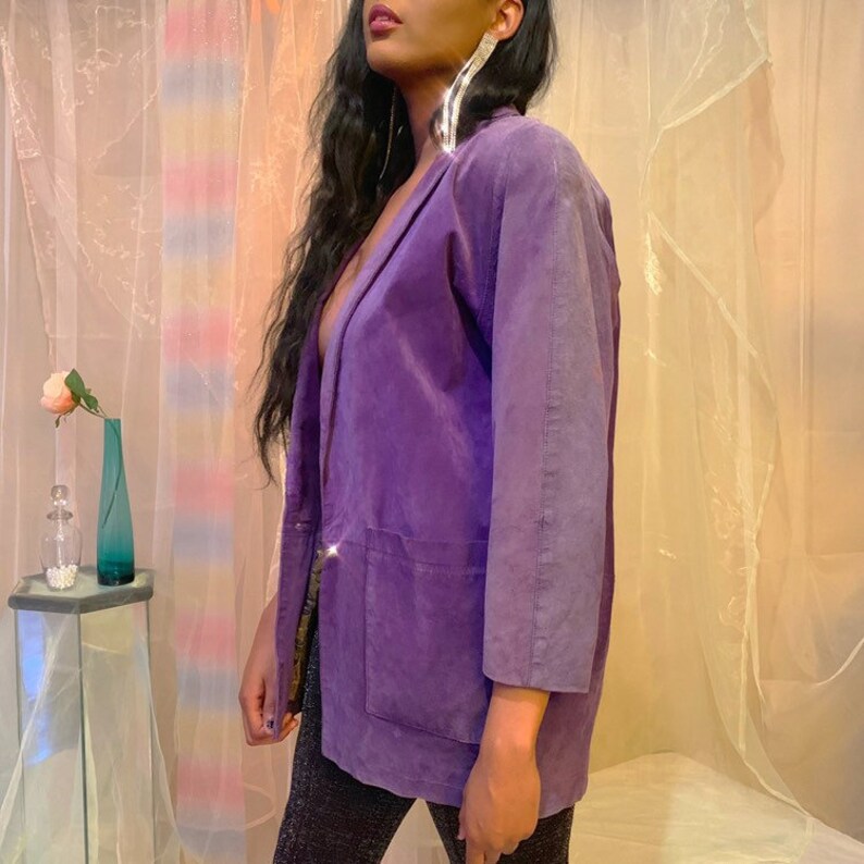 Purple suede long leather jacket image 9