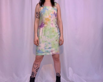 Silk tie dye + rhinestone fringe 90’s dress