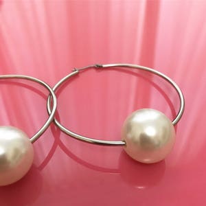 Steel faux pearl hoops