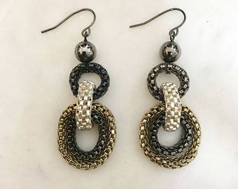 Multi box chain loop earrings