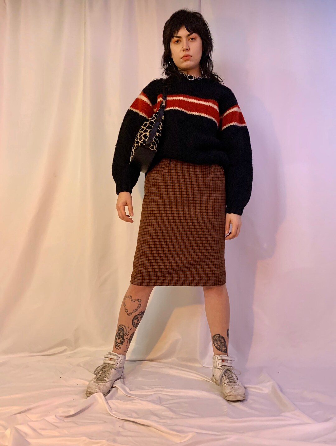 Pleated plaid skirt women's high waist skirt  5486