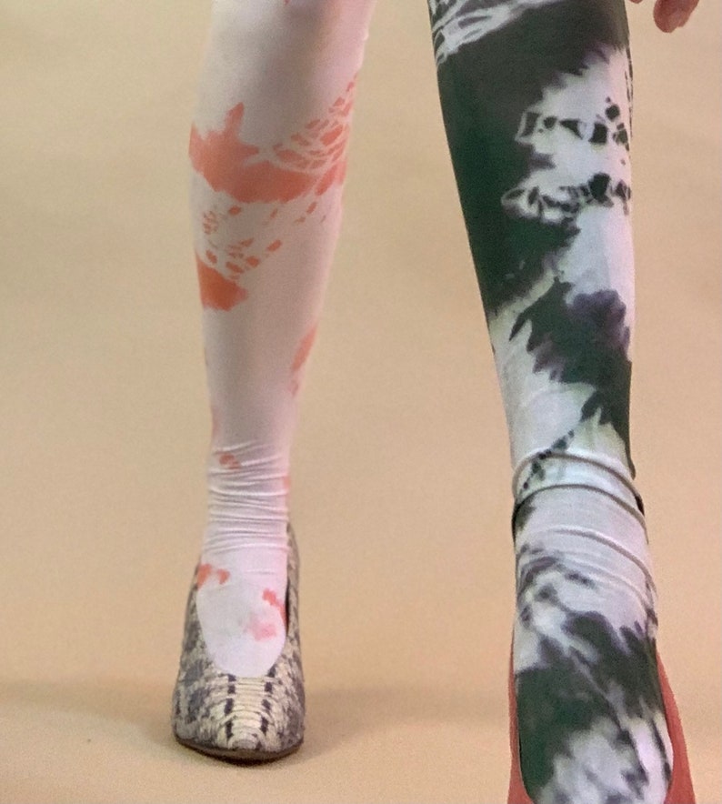 Tie Dye Tights, 2 Tone Tights, Hand Dyed Tights, Colorful tights, Half & Half Tights, Tie Dye Stockings, Sustainable Tights image 1