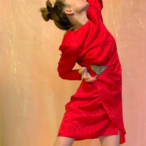 Red silk embellished jacquard dress S
