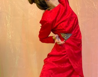 Red silk embellished jacquard dress S