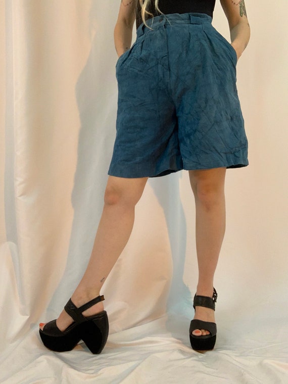 Charcoal blue suede hi rise shorts - image 2