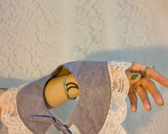Handmade Chambray Lace Detachable Collar: Cottagecore Frill Collar