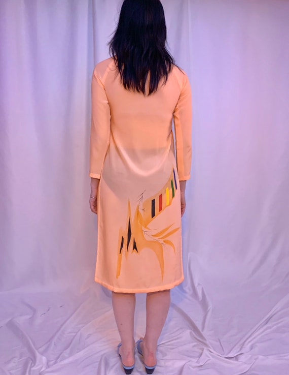 Peach mandarin collar dramatic slit dress - image 8