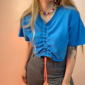 Ruched tee, Y2K ruch, gather front tee, paracord ruch top, cropped ruch front, ruched top
