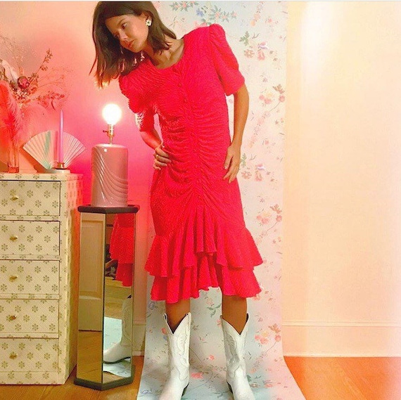 Puff sleeve tiered ruffle ruch dress