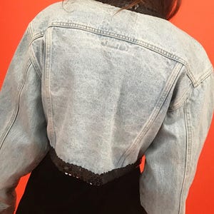 Cropped open denim & sequin jacket M image 3