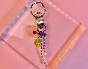 Rhinestone chain single earring, barbell charm earring, modern chain earring, modern luxe single earring, body jewelry earring