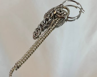 Rhinestone chain + fringe earrings