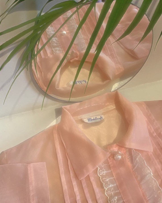 Sheer pastel country ruffle blouse