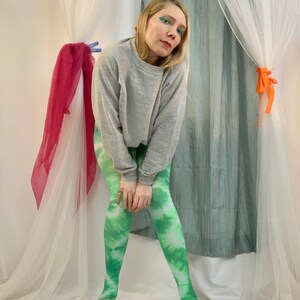 Recycled Tie Dye Tights, Tie Dye Tights, Hand Dyed Tights, Colorful tights, Bright Green Tie Dye Tights, Sustainable Tights image 3