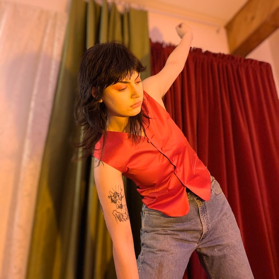 Red satin luxe vest shirt