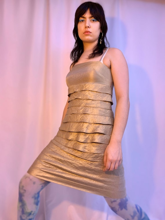 90’s iridescent tiered ruffle dress