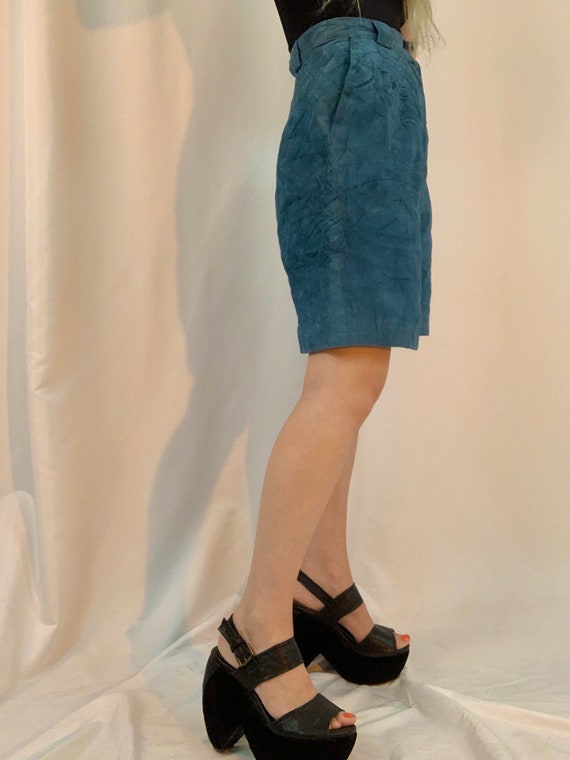 Charcoal blue suede hi rise shorts - image 4