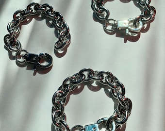 Chunky Steel Rolo Chain Bracelet: Punk Grunge Hardware
