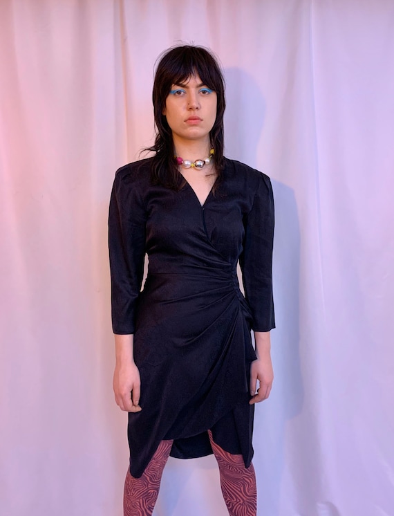 80’s silk ruched surplice dress