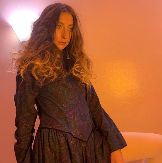 Prairie paisley long sleeve maxi yoke dress