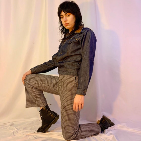 70's houndstooth plaid menswear pants
