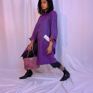 Upcycled organza ruffle iridescent trench