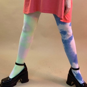 Hand-Dyed Tie Dye Tights: Neon Green & Blue Stockings