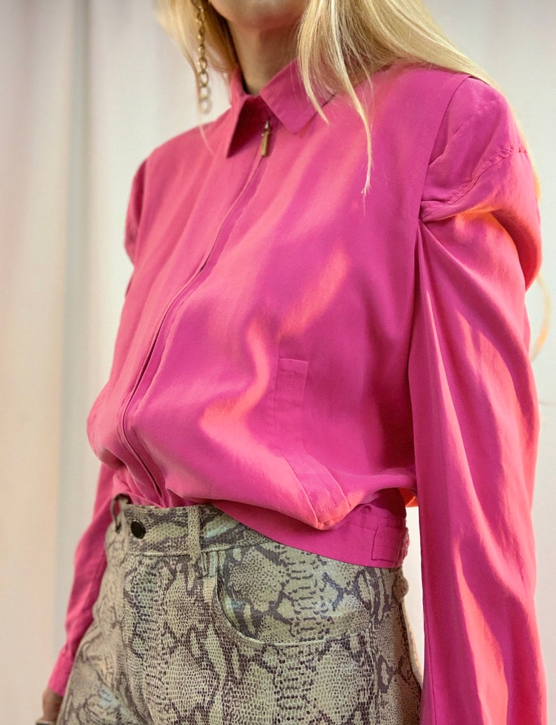 Veste à manches bouffantes rose chaud de soie Ralph Lauren image 3